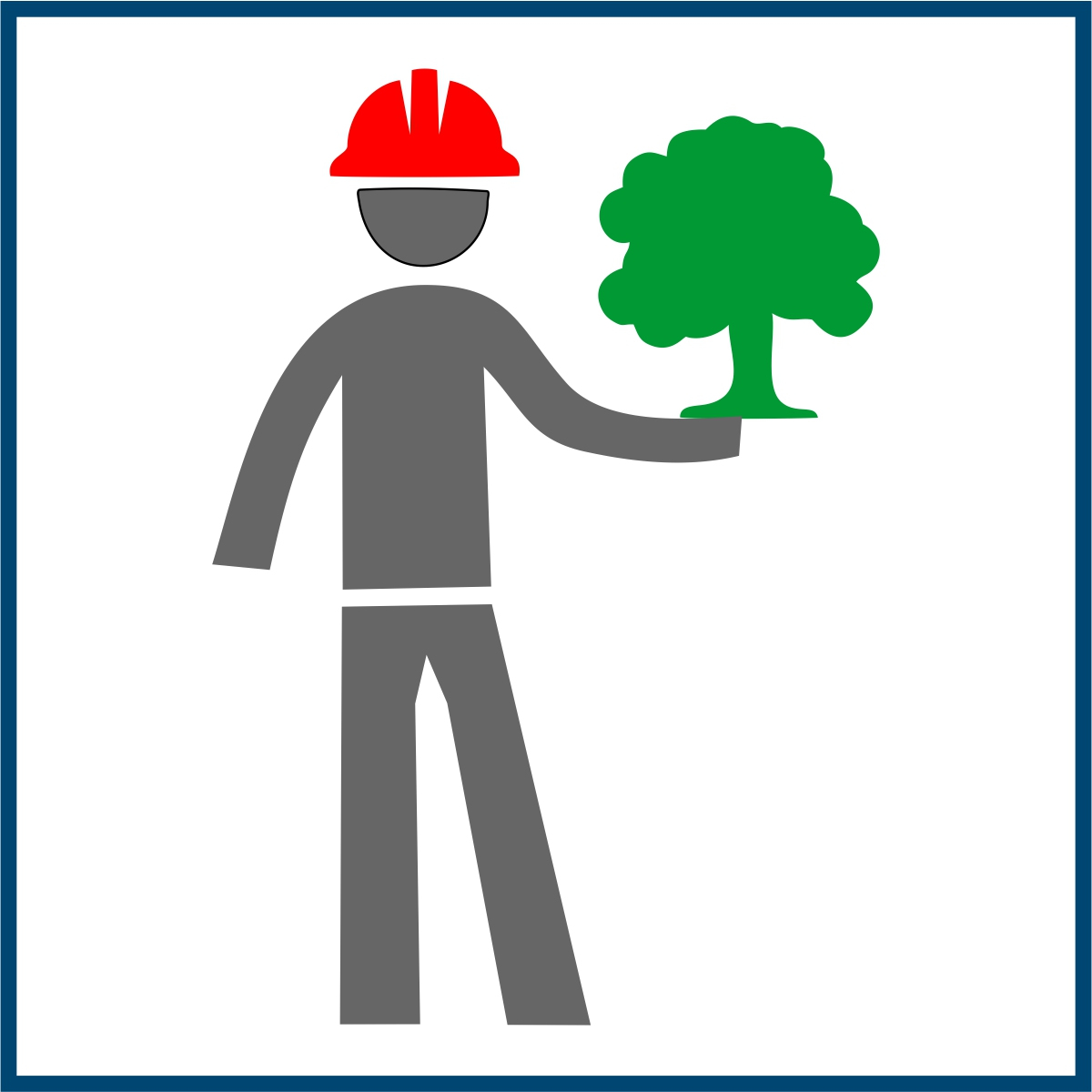 Piktogramm Bauarbeiter mit Helm und Baum in der Hand