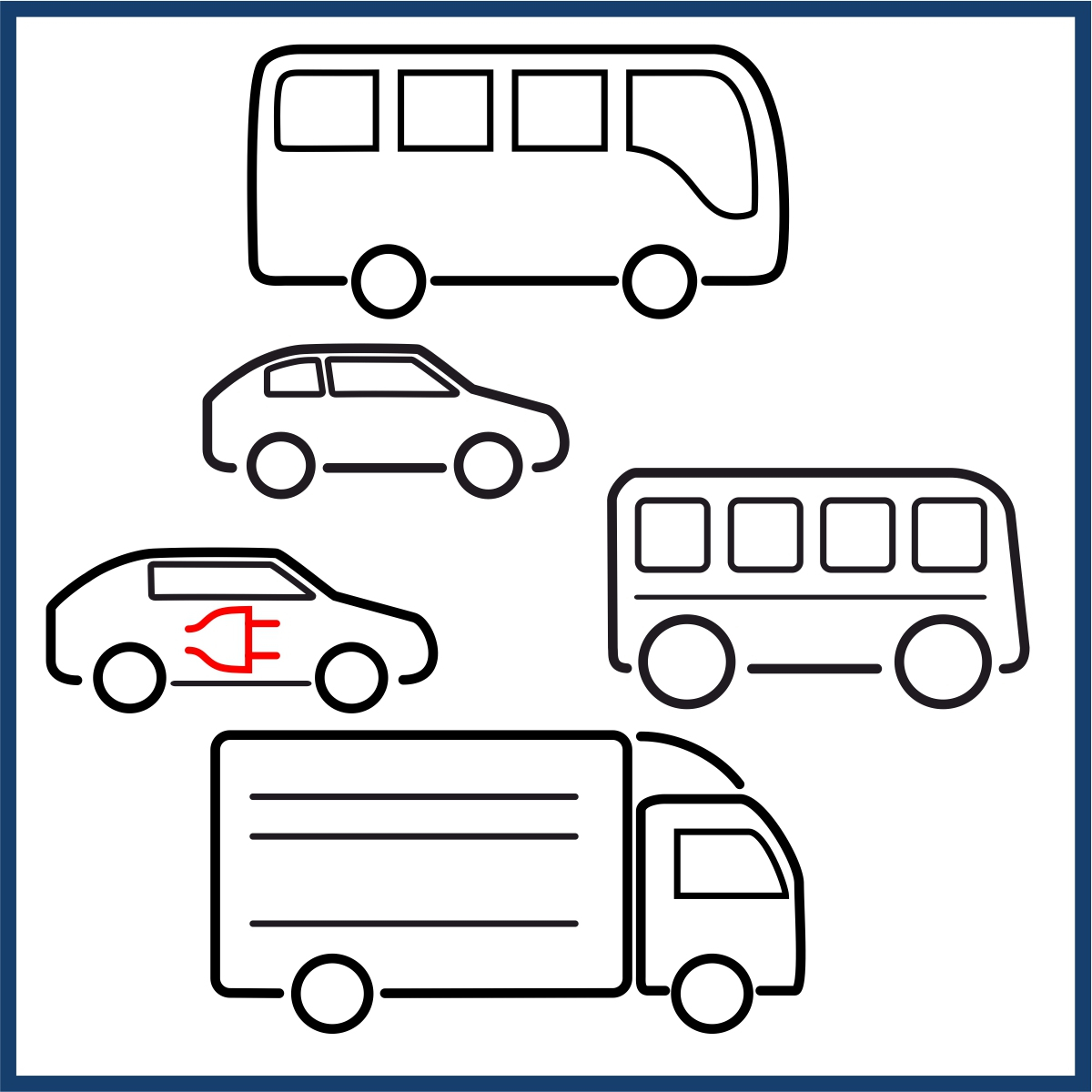 Piktogramm verschiedener Fahrzeugtypen