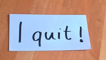 Foto einer Karte mit dem Text "I quit!"