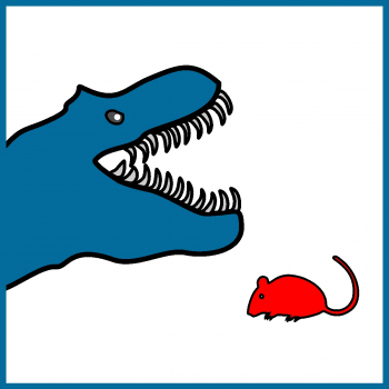 Piktogramm eines Dinosauriers und einer Maus