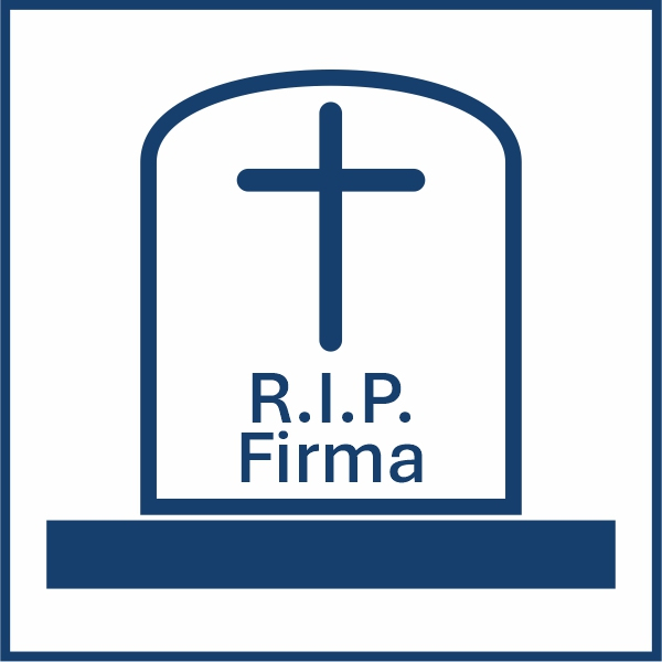 Piktogramm einer Grabstelle mit dem Text "R.I.P. Firma"