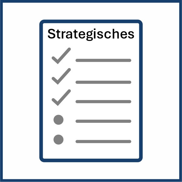 Piktogramm einer Checkliste mit der Überschrift "Strategisches"