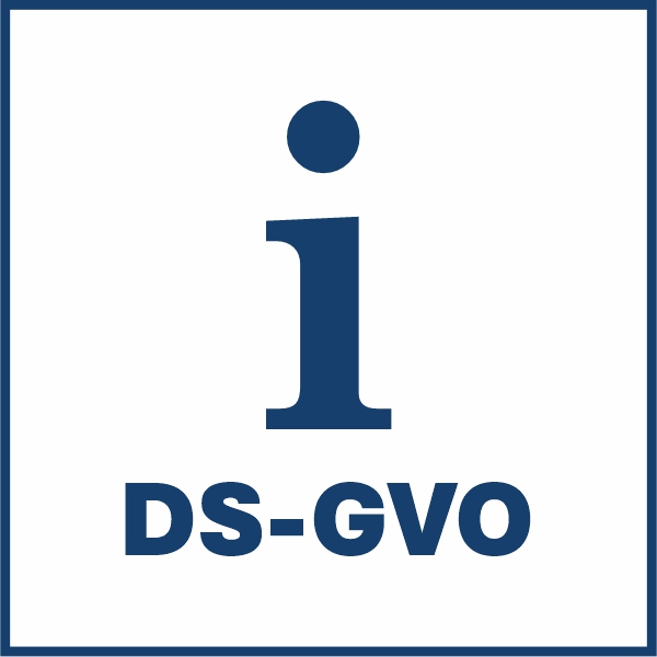 Piktogramm eines Quadrats, darin ein großes "i" und darunter der Text "DS-GVO"