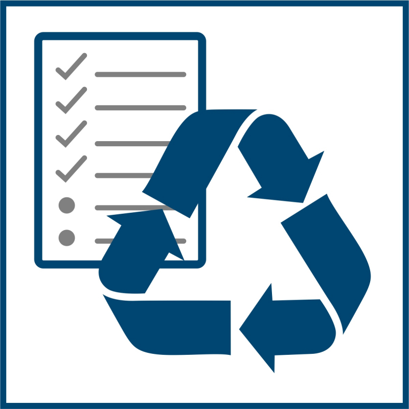 Piktogramm einer Reparatur- und Recycling-Checkliste.