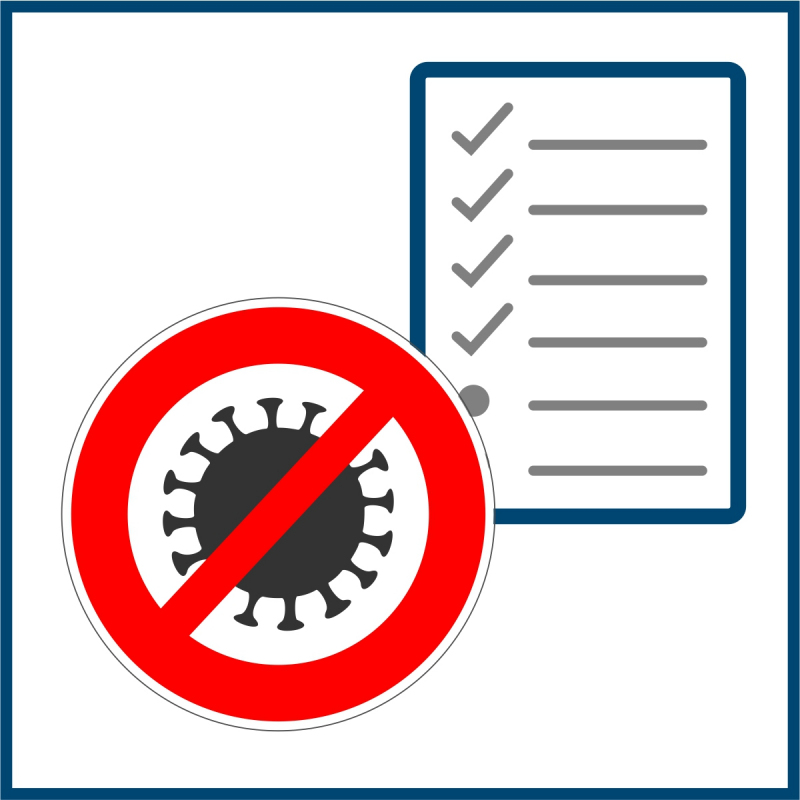 Pictograph of a virus with a checklist in the background